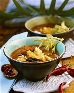 Black bean soup with chilli and pineapple