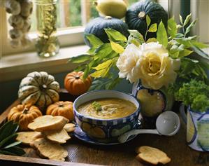 Cream of pumpkin soup with toasted bread