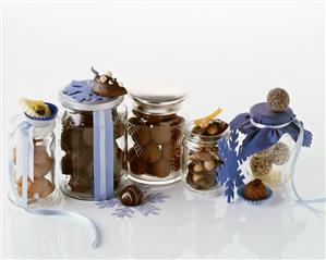 Chocolates in storage jars