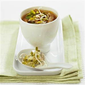Thai soup with beef and sprouts