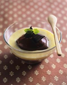 Chocolate flummery with custard