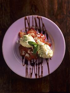 White pepper mousse on strawberries