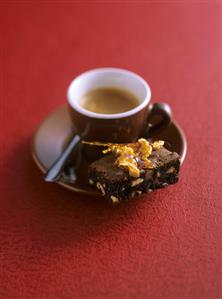 Mocha nut brownies and a cup of espresso