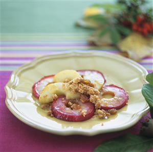 Fried apple slices with raisins and buttered breadcrumbs