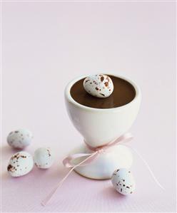 Chocolate cream with marzipan eggs