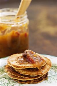 Pancakes with peach chutney