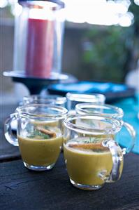 Fish soup in glass cups