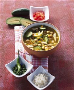 Caldo Tlalpeno (Chicken soup with avocado, Mexico)