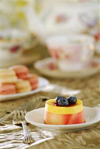 Raspberry and mango mousse with blueberries