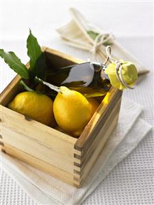 Home-made lemon and bay flavoured oil