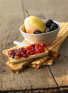 Blackberry and pear jam on toast