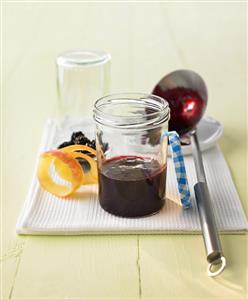 Blackberry, elderberry and apple jelly in jar