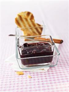 Cherry jam in glass dish