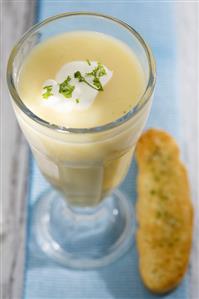 Vichyssoise with crème fraîche and herbs, toast