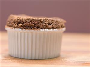 Chocolate soufflé in soufflé dish