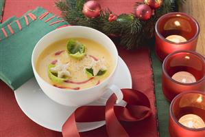 Pumpkin soup with Brussels sprouts for Christmas