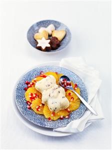 Polar bear (spiced honey ice cream) on orange & pomegranate salad