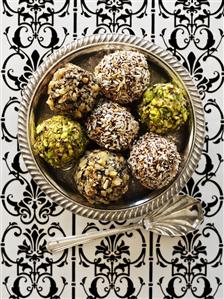 Assorted chocolate truffles in silver bowl