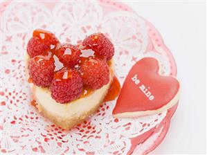 Heart-shaped quark cake with raspberries for Valentine's Day