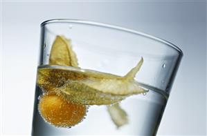 Opened physalis in a glass of water