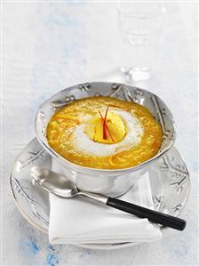 Carrot soup with mango sorbet