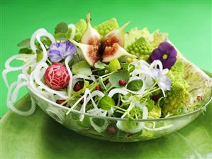 Spring salad with figs, romanesco broccoli & edible flowers