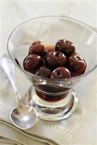 Cherry compote in a glass