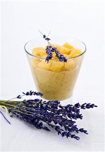 Apple compote with lavender flowers