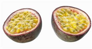 Purple passion fruit, halved