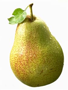 A pear with drops of water