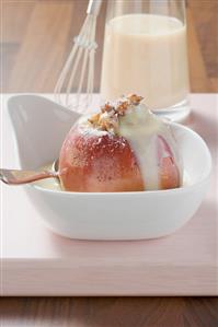 Baked apple with custard