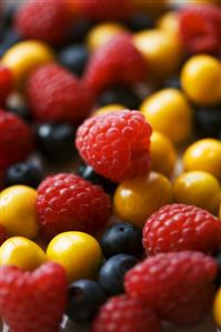 Raspberries, blueberries & Cape gooseberries (full-frame)