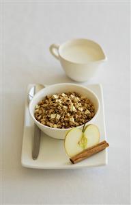 Muesli with milk and apple