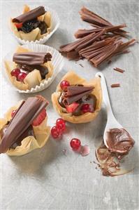 Chocolate mousse and berries in yufka pastry shells