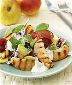 Spinach & radicchio salad with bresaola & grilled pears