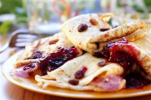 Pancakes with cherry jam