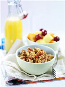 Couscous, fruit salad and freshly-squeezed orange juice