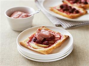 Apple and raspberry puff pastry tarts