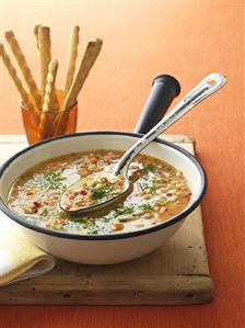 Barley, ham and vegetable soup