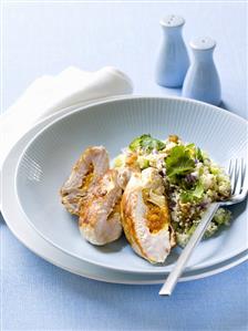 Chicken breast with apricot stuffing and rice