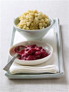 Lemon and ginger rice pudding with rhubarb