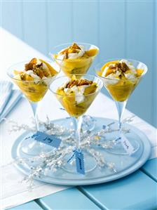 Mango and passion fruit salad with sweets for Christmas