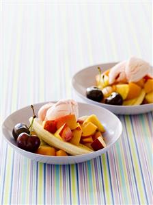 Fruit salad with ice cream