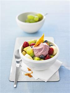 Fruit salad with acai berry quark