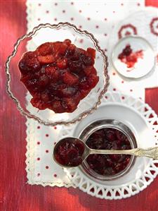 Cherry & kumquat jam and strawberry & rhubarb jam