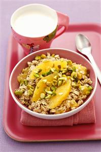 Muesli with pistachios and oranges