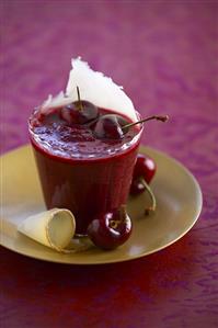 Cherry cream with coconut in a small glass