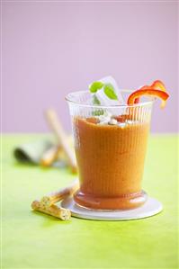 Summery vegetable gazpacho with sheep's cheese