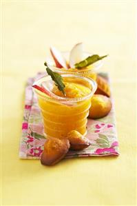 Fruit soup with vervain, served with madeleines