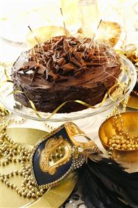 Chocolate cake with sparklers for New Year's Eve